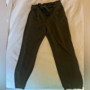 Olive green cropped dress pants with tie